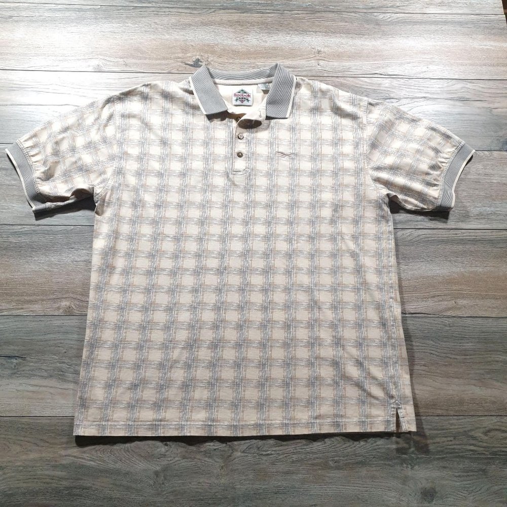 Men's Beige Plaid Short-Sleeve Polo